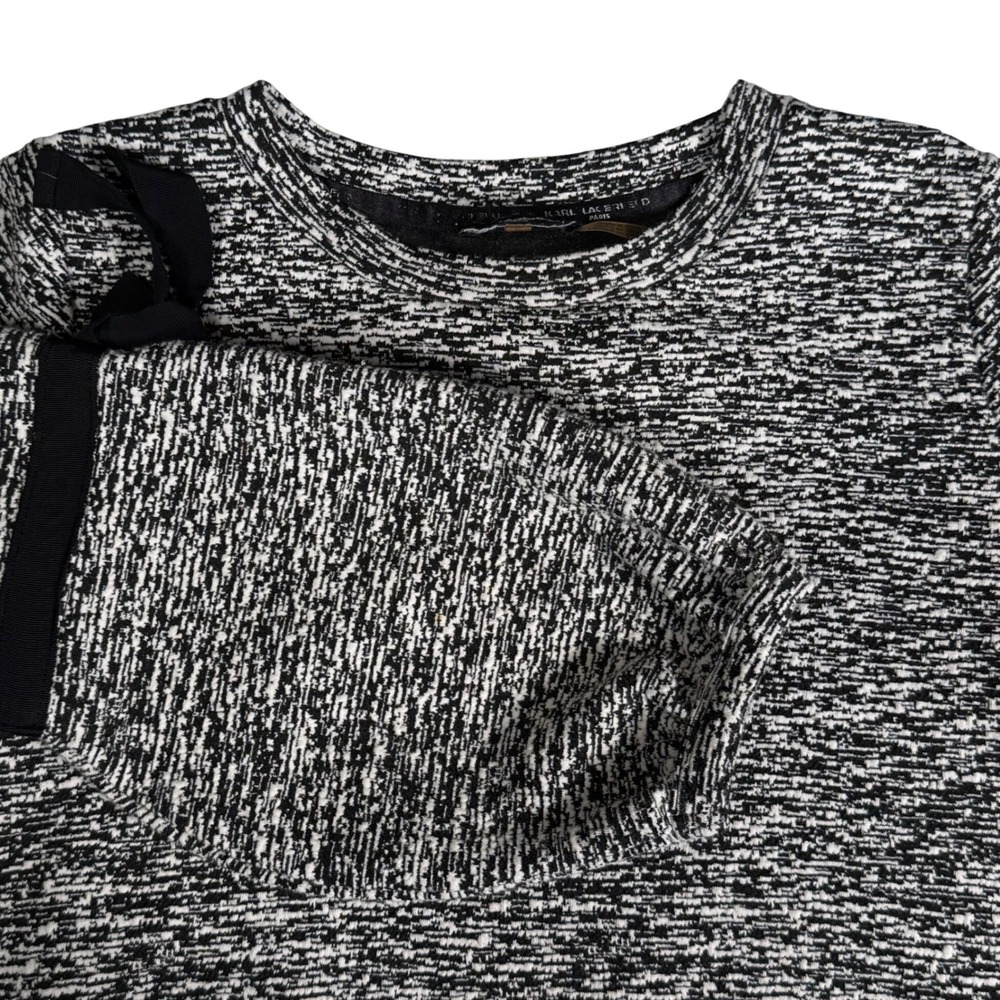 Karl Lagerfeld Paris Black White Marled Knit Sweater Bows Long‎ Sleeve Womens M